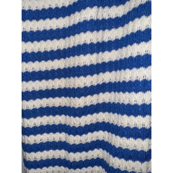 Mango Striped Blue Cream Knit Jersey Midi Dress Womens 2 Nautical Coastal Resort - Picture 4 of 10